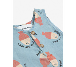 Morning Egg all over denim playsuit - Bobo Choses