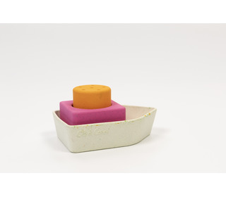 Upcycled rubber bath toy - boat orange - Oli & Carol